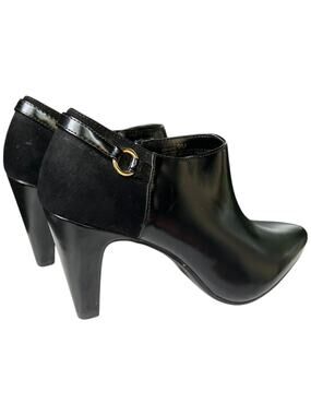 Bandolino Women's 9M Black Zipper Pumps High Heels Gold Detail